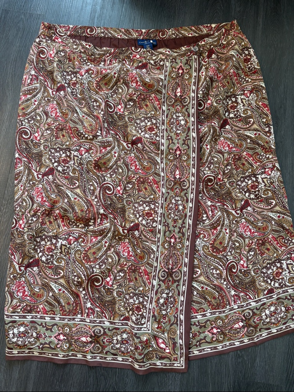 Charter Club SILK Paisley Midi Skirt in Brown, Red & Olive